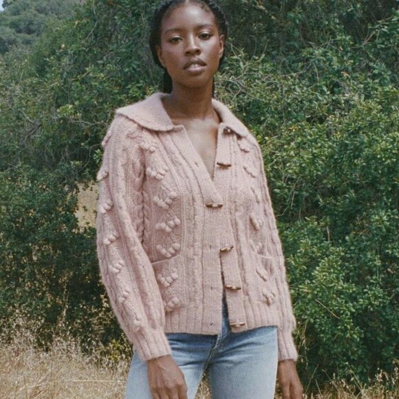Doen Rive Cardigan Sweater Hand Knit Alpaca Wool Size Small Clay Pink - Picture 1 of 15